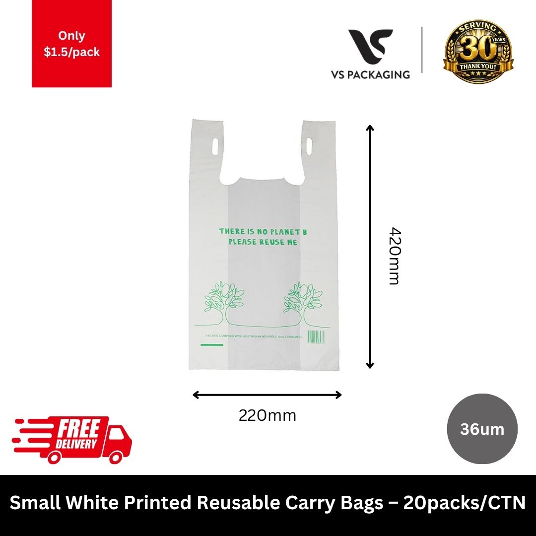 small white printed reusable carry bag eco friendly shopping bag 20 packs carton