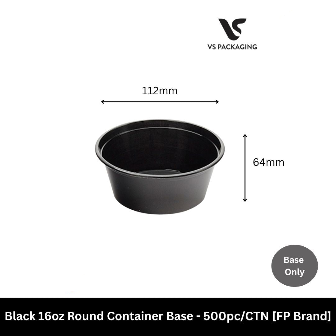 Black 16oz round takeaway container base food packaging Australia