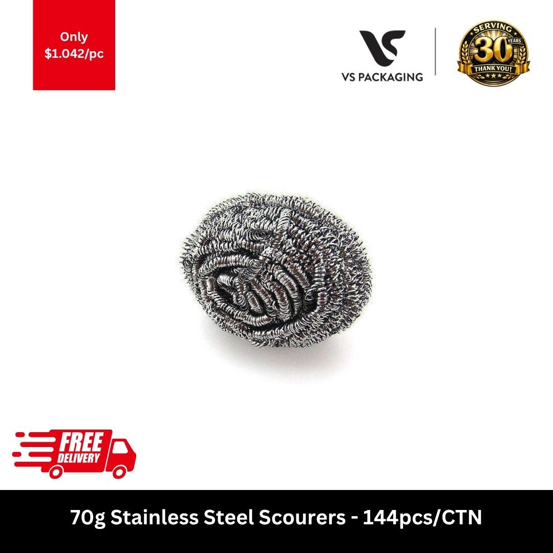 70g stainless steel scourers bulk carton for heavy-duty commercial kitchen and hospitality cleaning
