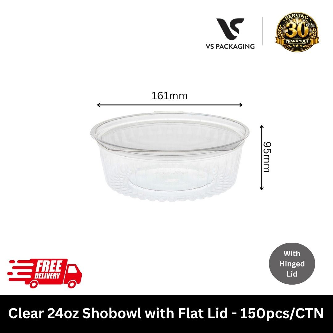 Clear 24oz PET shobowl with flat lid takeaway container for salad meal prep food packaging