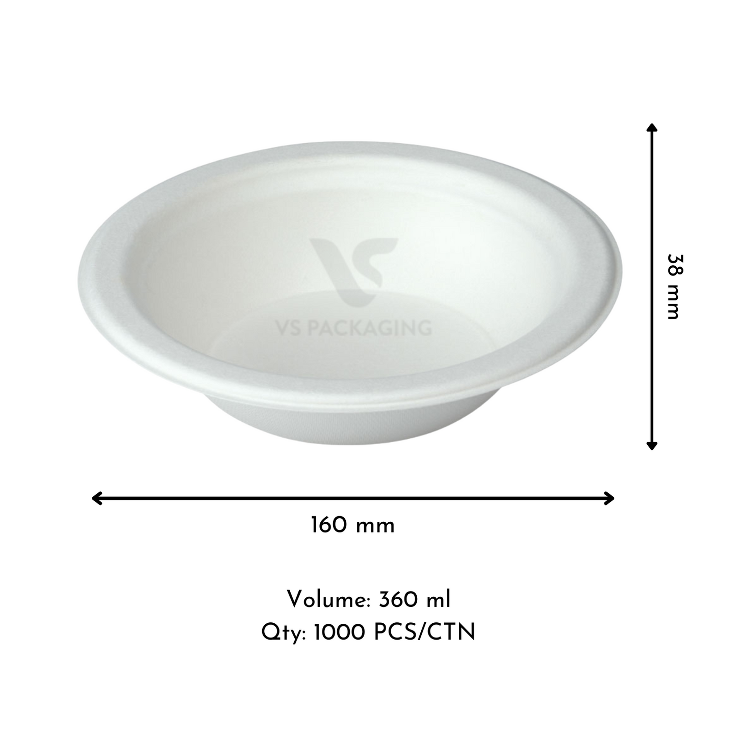 Sugarcane Bio 12oz Compostable Bowls – 160mm | 500pcs VS Packaging