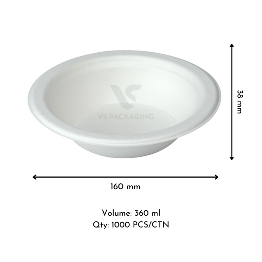 Sugarcane Bio 12oz Compostable Bowls – 160mm | 500pcs VS Packaging