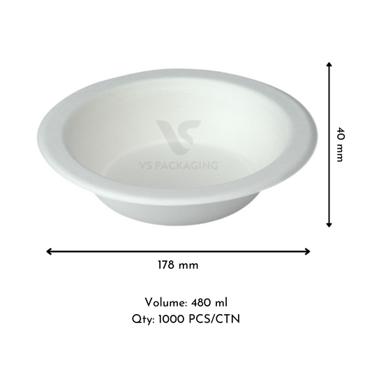 Sugarcane Bio 16oz Compostable Bowls – 178mm | 500pcs VS Packaging