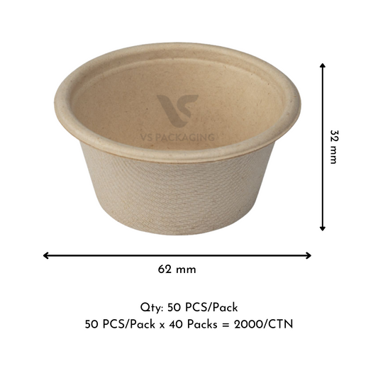 2oz Kraft Sugarcane Sauce Cup – 60ml Compostable Portion Container – VS Packaging
