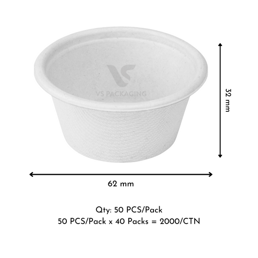Sugarcane 2oz Sauce Container Cup – 60ml White | Compostable VS Packaging