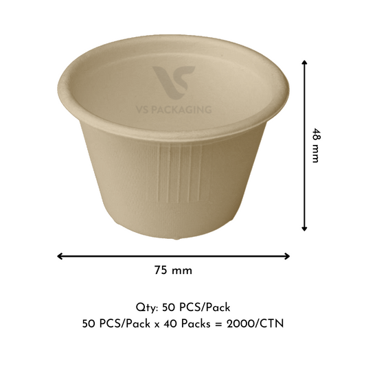 Sugarcane 4oz Sauce Container Cup – Kraft – 120ml | 2000pcs & 50pcs VS Packaging