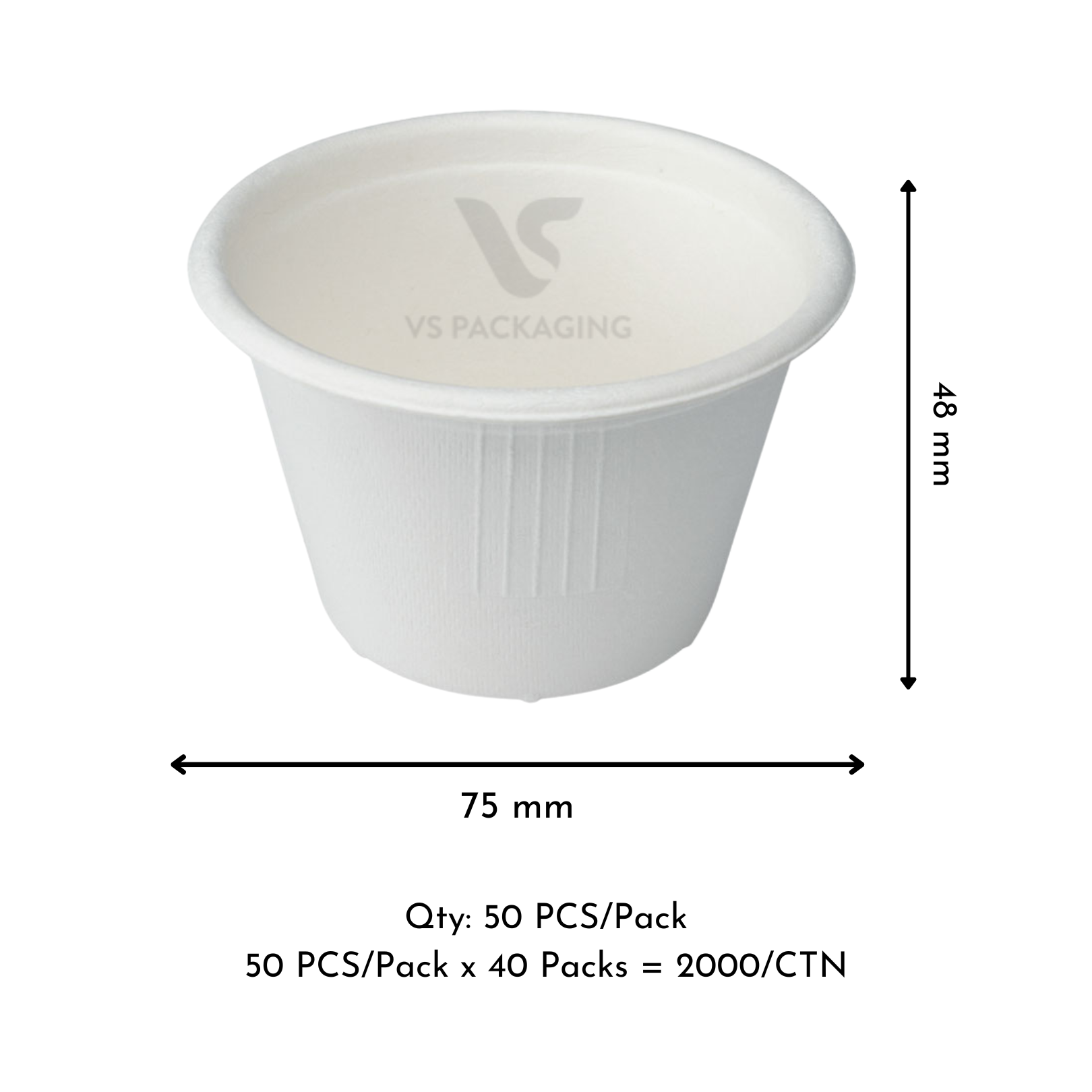 Sugarcane 4oz White Sauce Container – Compostable 120ml Cup – VS Packaging