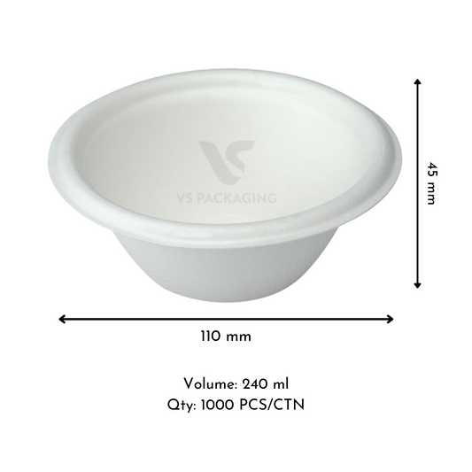 Sugarcane Bio 8oz Compostable Bowls – 110mm | 500pcs VS Packaging