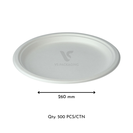 Sugarcane 10" Round Plates – Compostable & Eco-Friendly | 500pcs VS Packaging