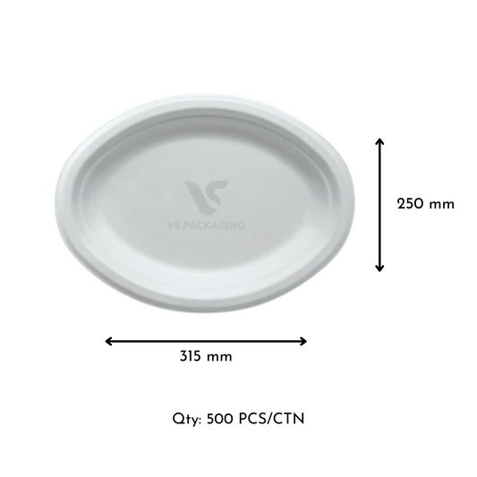 Sugarcane Large Oval Plates 11x13 – Eco Compostable – 500pcs – VS Packaging