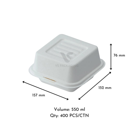 Sugarcane 6" Burger Box (Large) - VS Packaging