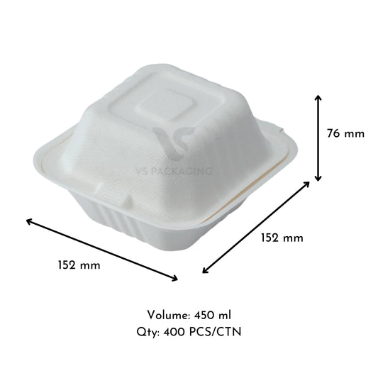 Sugarcane 6" Burger Box (Regular) - VS Packaging