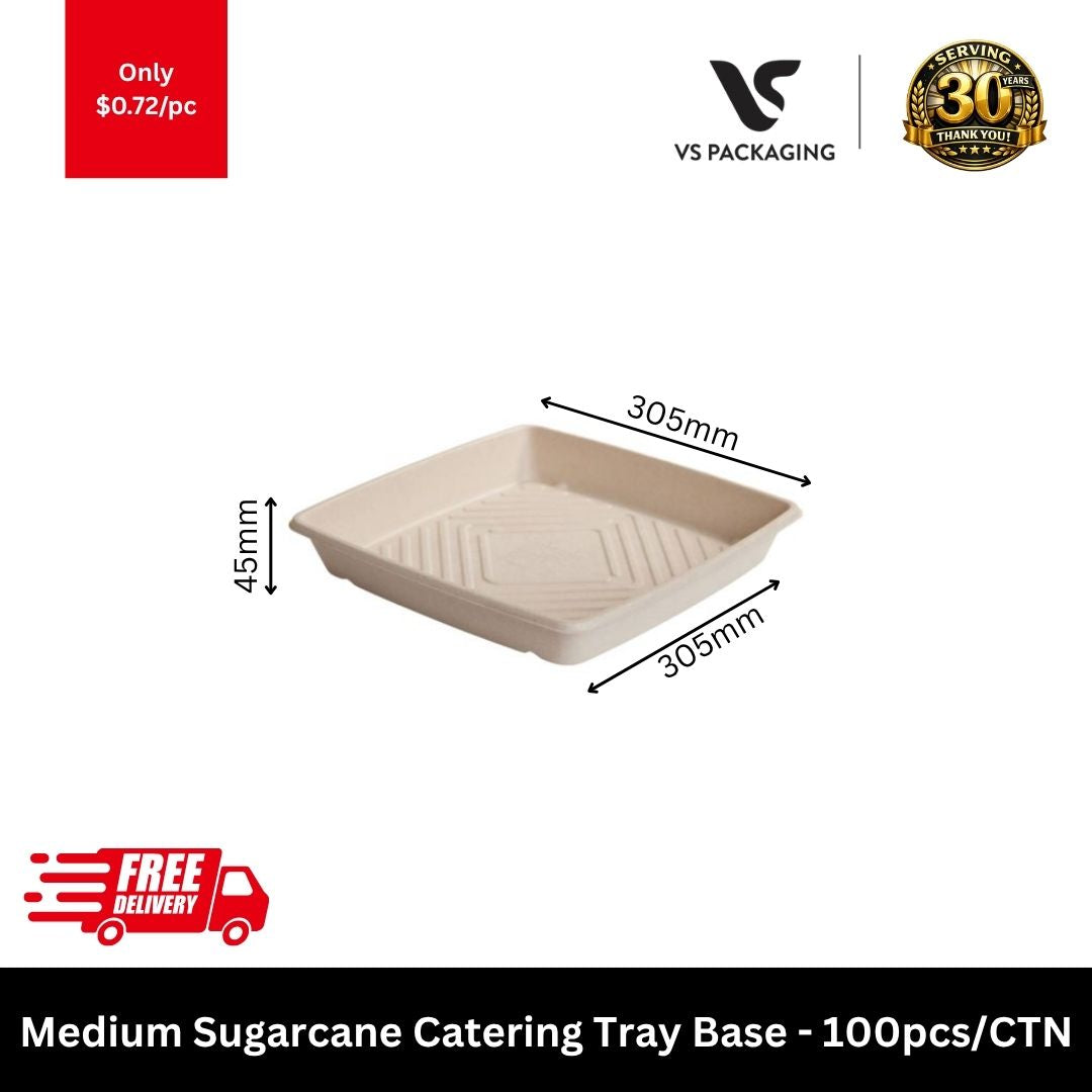 Medium square sugarcane catering tray 305x305mm eco-friendly bagasse platter for catering takeaway hot and cold food service