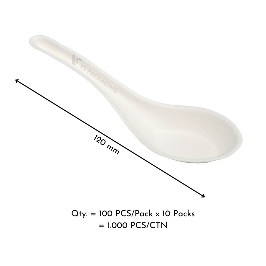 12cm Compostable Sugarcane Chinese Soup Spoon – 1000pcs – VS Packaging