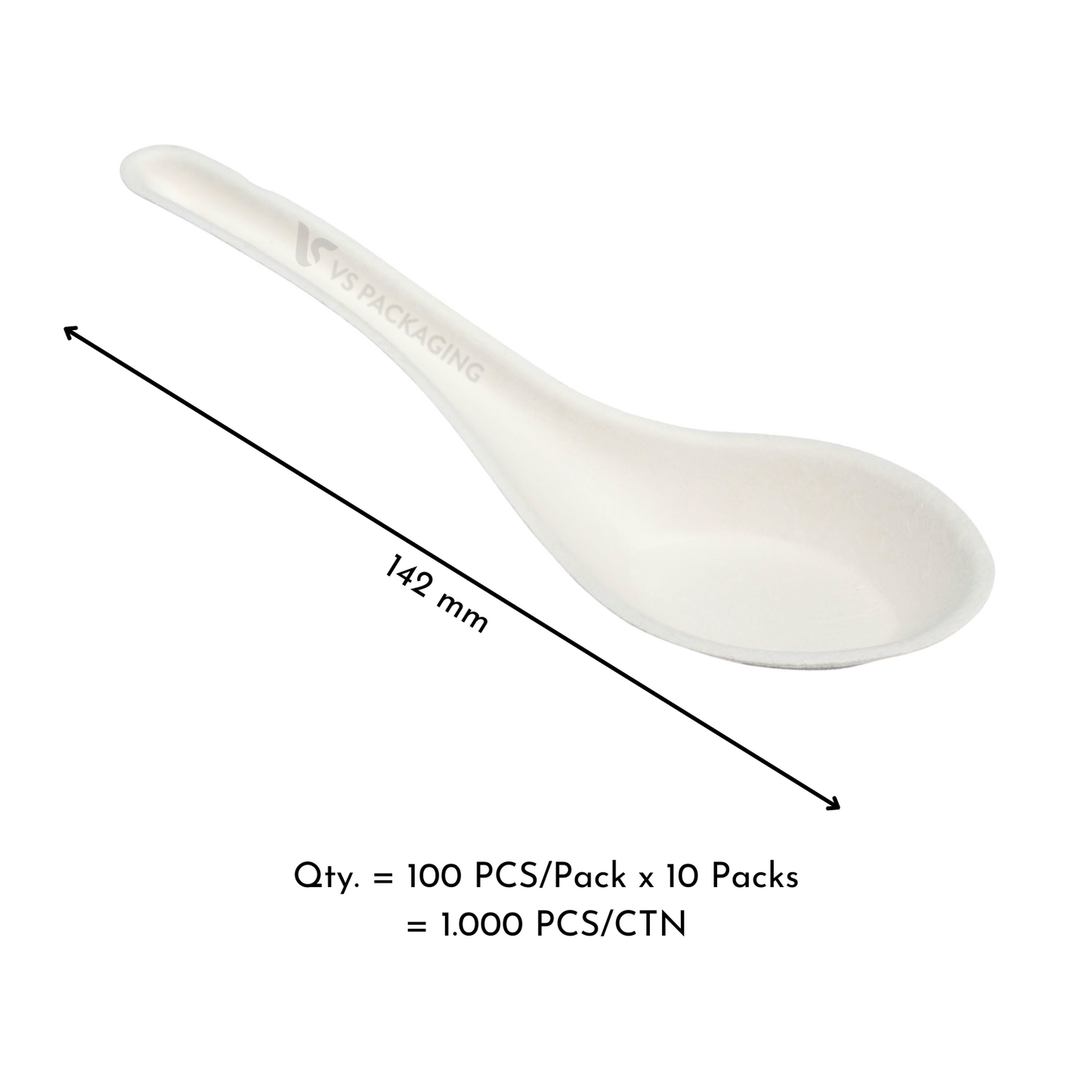 14cm Compostable Sugarcane Chinese Soup Spoon – 1000pcs – VS Packaging
