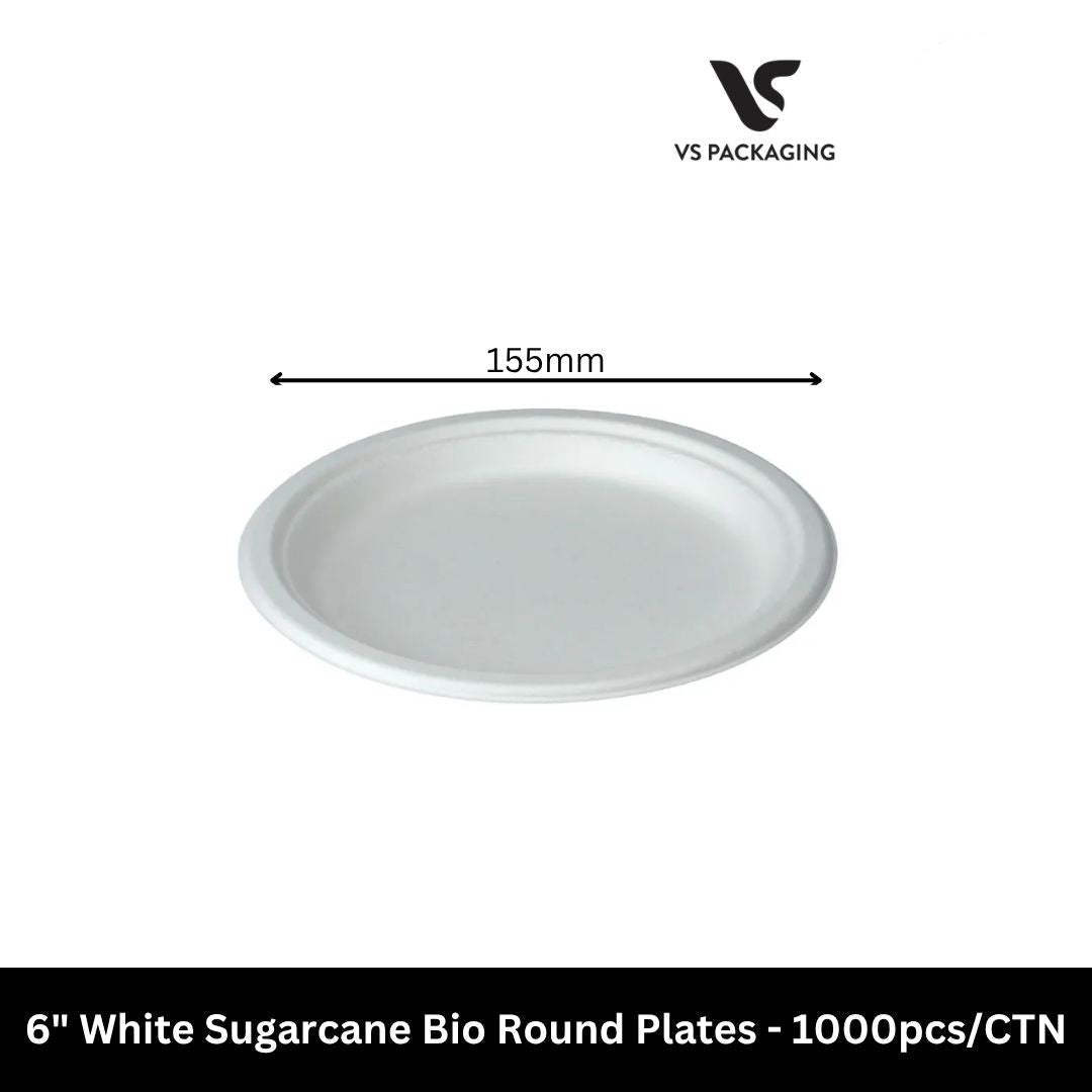 White sugarcane 6 inch round compostable plates eco friendly disposable plates bulk 1000pcs