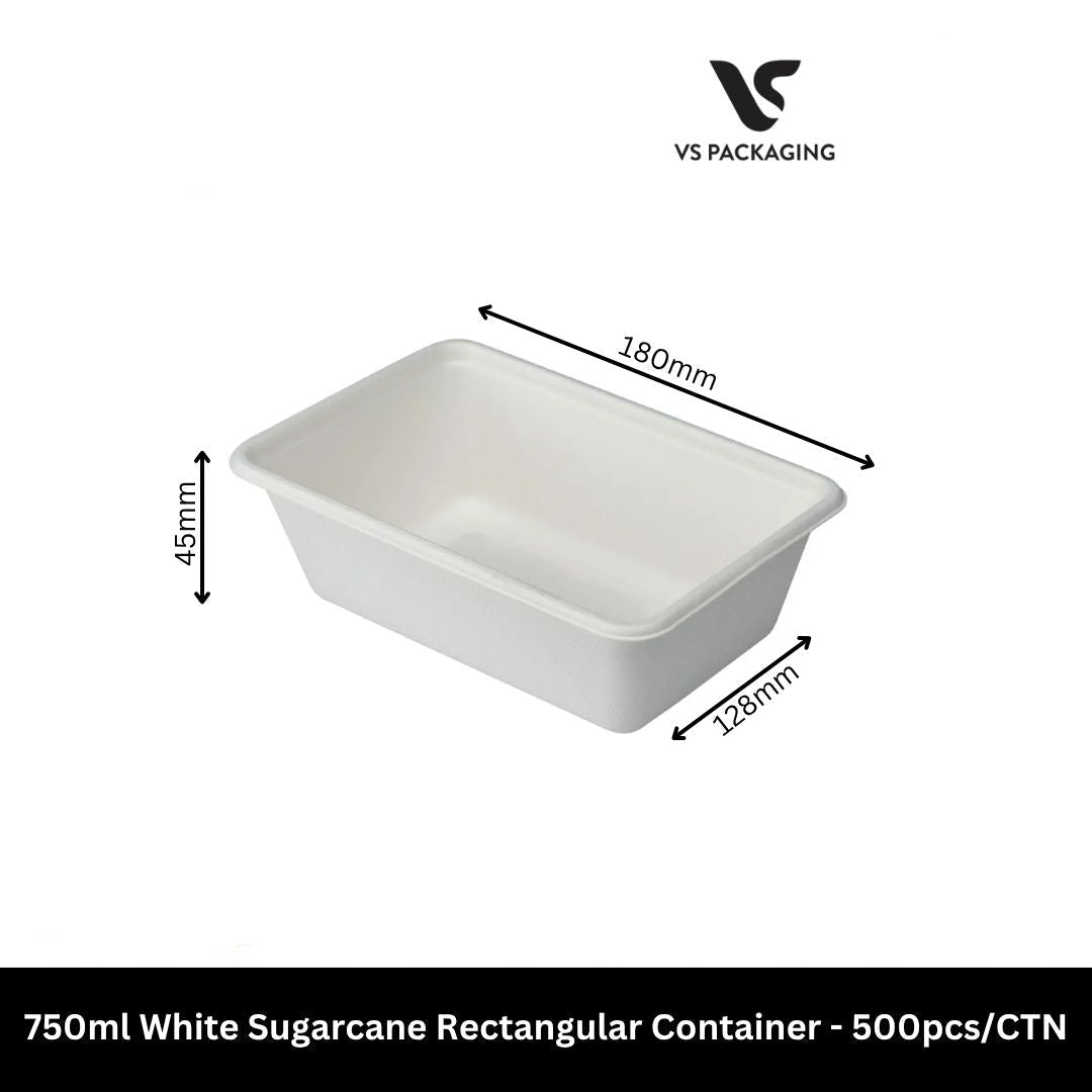 750ml sugarcane rectangular container compostable takeaway food container eco friendly Australia