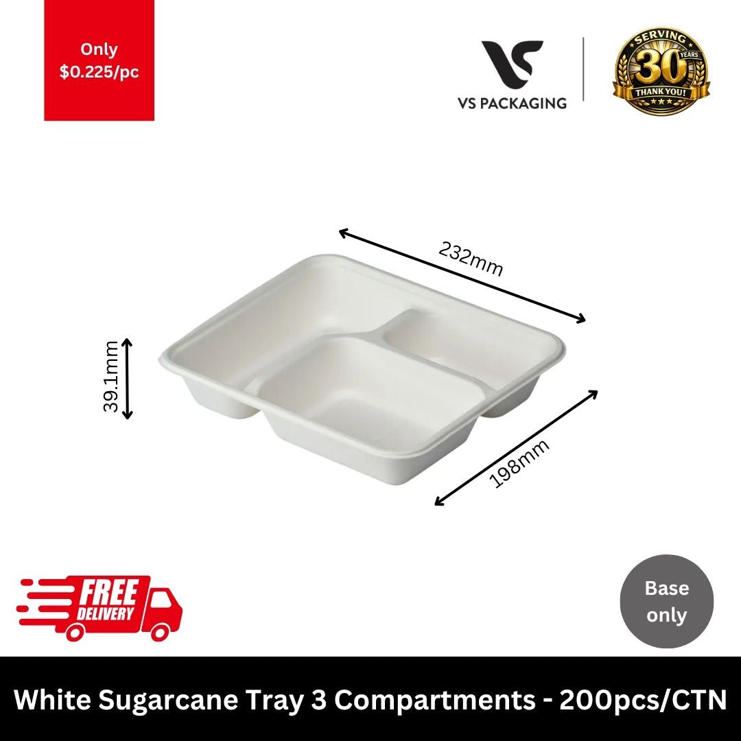 sugarcane 3 compartment tray compostable meal tray takeaway container eco friendly Australia