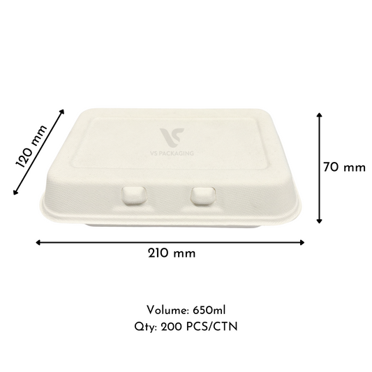 Sugarcane Snack Box with Double Lock – Compostable 800ml Clamshell – VS Packaging