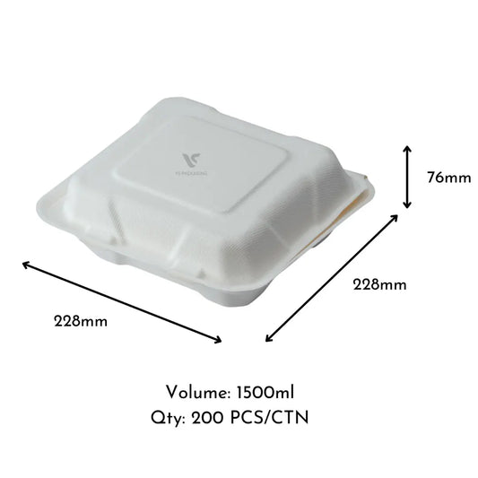 Sugarcane 9" Dinner Box without Compartments (Large) - VS Packaging
