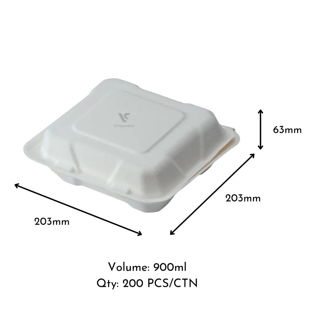 Sugarcane 8" Dinner Box without Compartments (Small) - VS Packaging