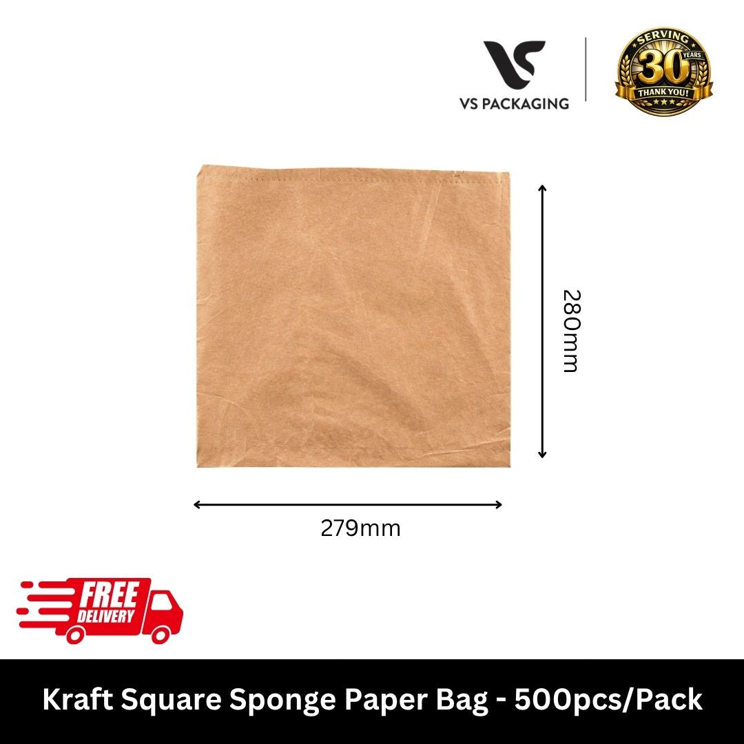 Buy kraft square sponge paper bags 279x280mm (500pcs). Eco-friendly bags for fish & chips, cakes & takeaway trays. Free delivery Australia-wide.