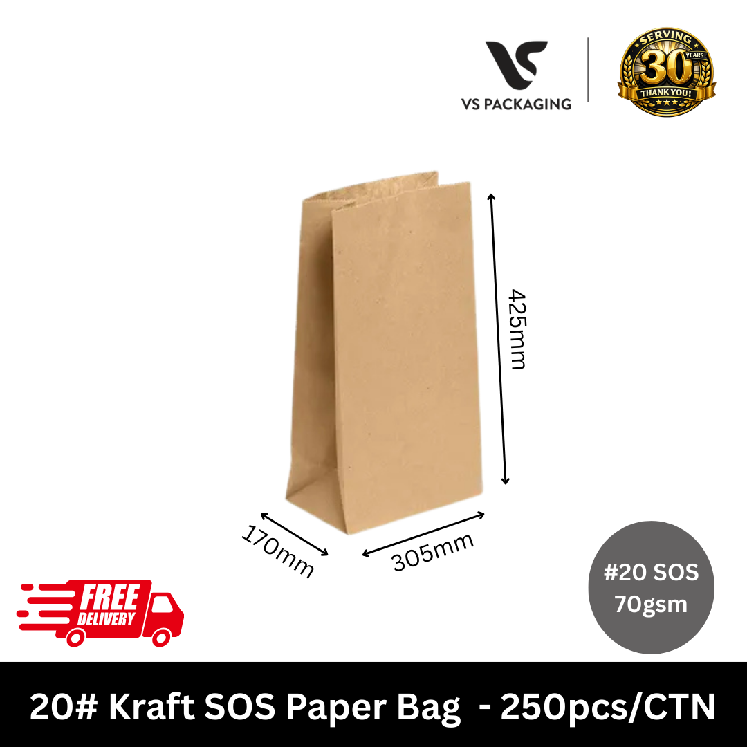 extra large recycled brown kraft SOS paper bag 425x305x170mm bulk 250pcs Australia takeaway grocery retail bag