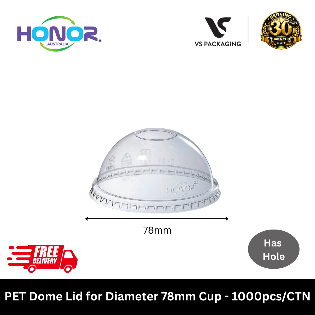HONOR PET dome lid with hole 78mm clear cup lid bulk 1000pcs Australia for smoothie bubble tea milkshake takeaway drinks