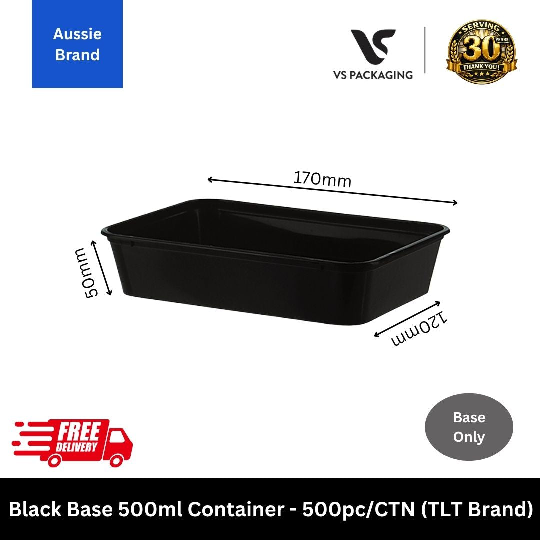 Black 500ml rectangular takeaway container base microwave safe food container Australia