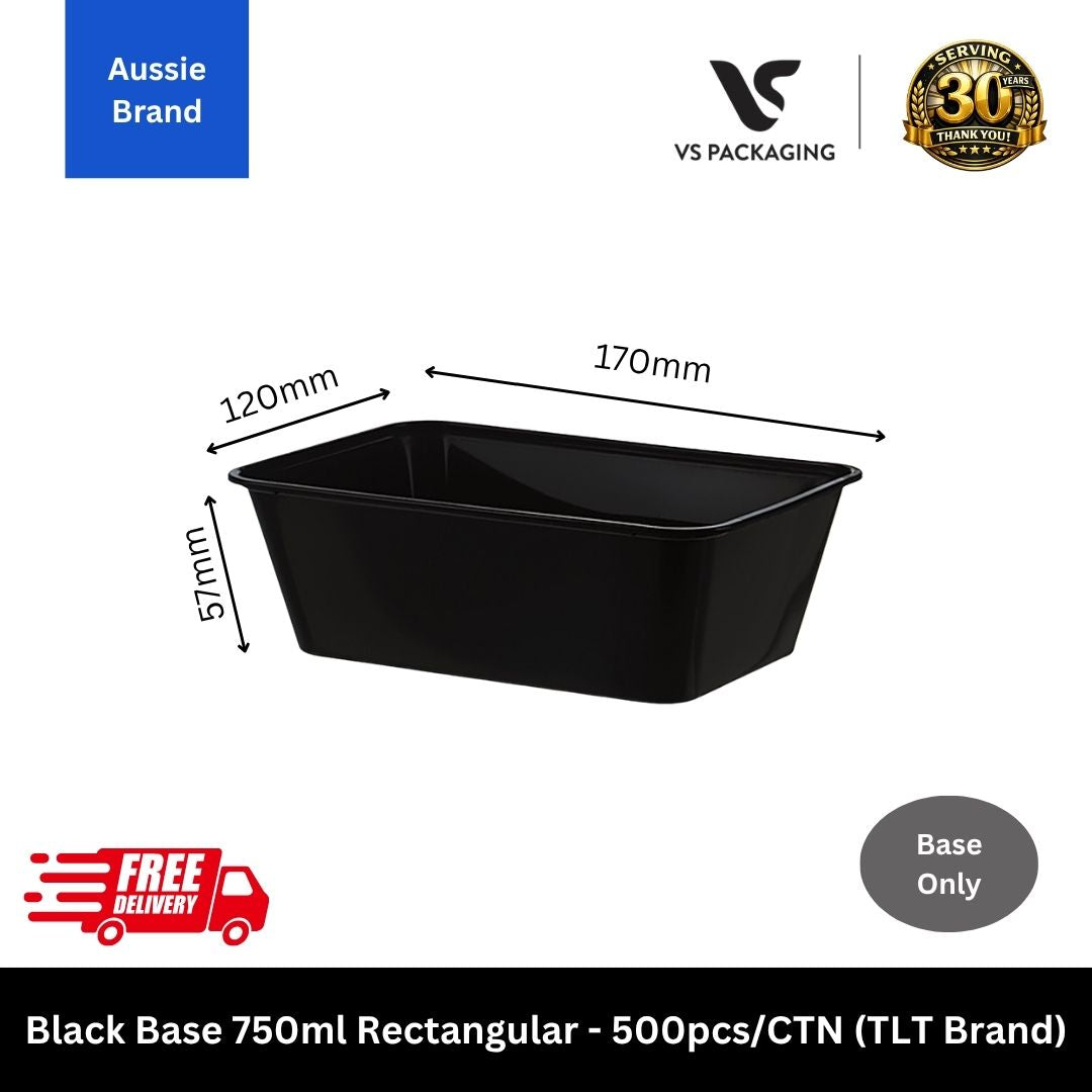 Black 750ml rectangular takeaway container base microwave safe food container Australia