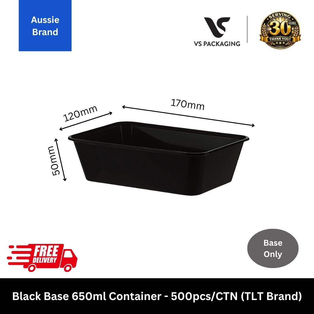 Black 650ml rectangular takeaway container base microwave safe food container Australia
