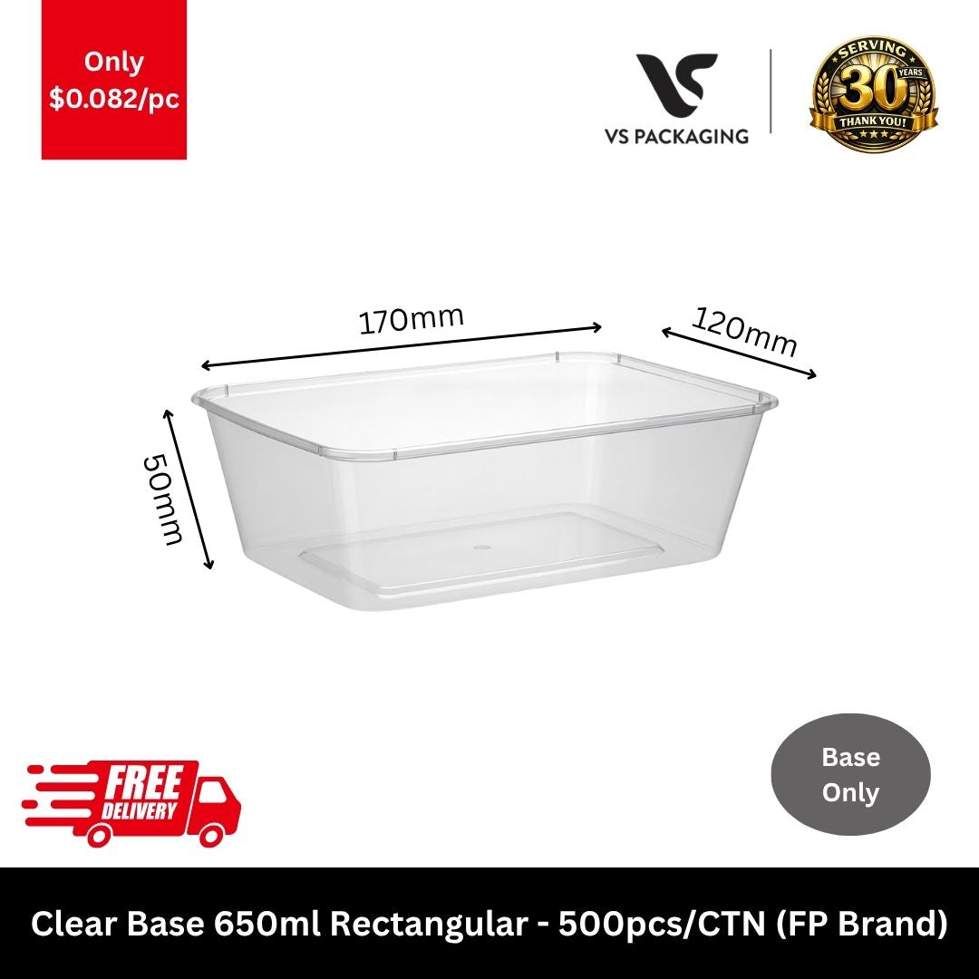 Clear 650ml rectangular takeaway container base microwave safe budget food container Australia