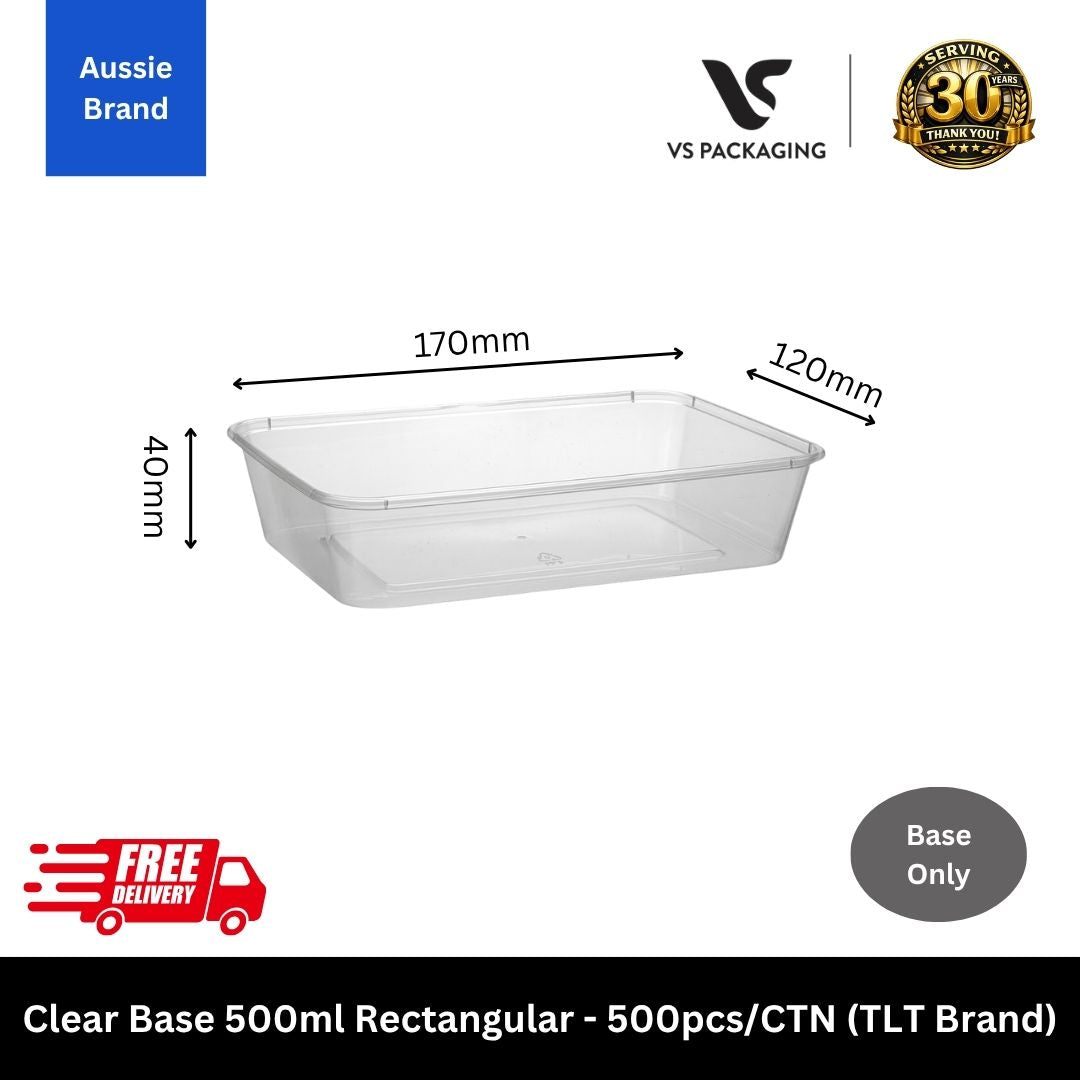 clear 500ml rectangular takeaway container Australian made bulk 500pcs Australia food container base for restaurant meal prep