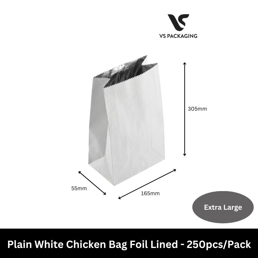 extra large foil lined chicken bag white greaseproof takeaway bag 305x178x55mm australia