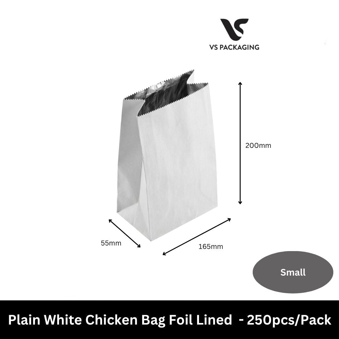 small foil lined chicken bag white greaseproof takeaway bag 200x165x55mm australia