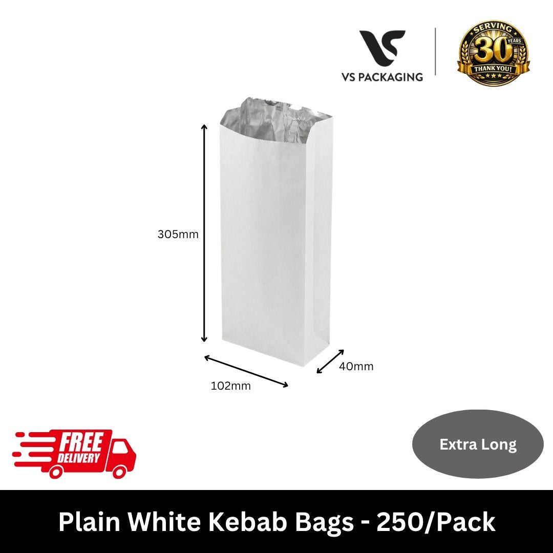 foil lined kebab bag extra long white greaseproof banh mi wrap bag 305x102x40mm australia