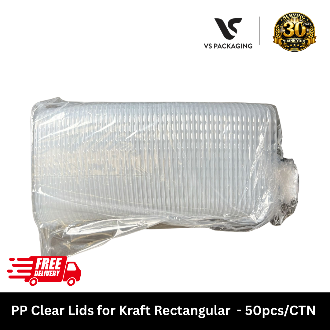 PP Lid for Kraft Rectangular Food Containers 500–1000ml – 300/CTN VS Packaging