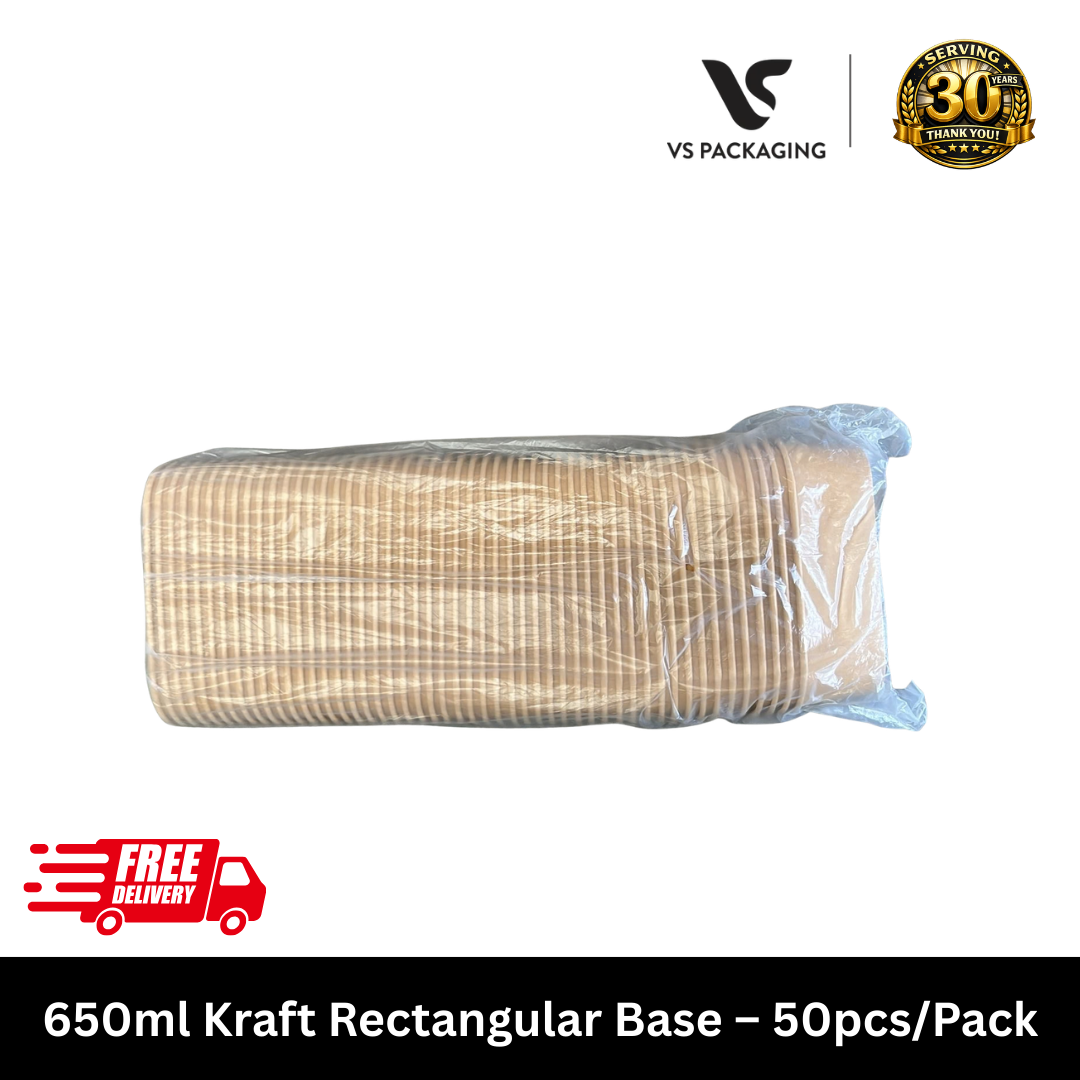 Kraft Rectangular Takeaway Food Container Base 650ml – 300/CTN VS Packaging