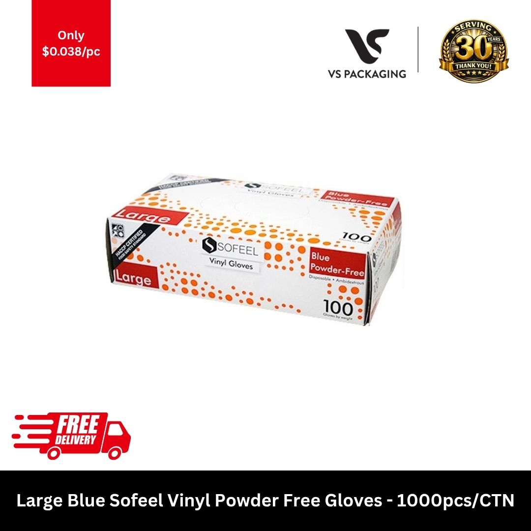 Large Sofeel blue vinyl powder free HACCP disposable gloves food handling cleaning hospitality 1000pcs carton