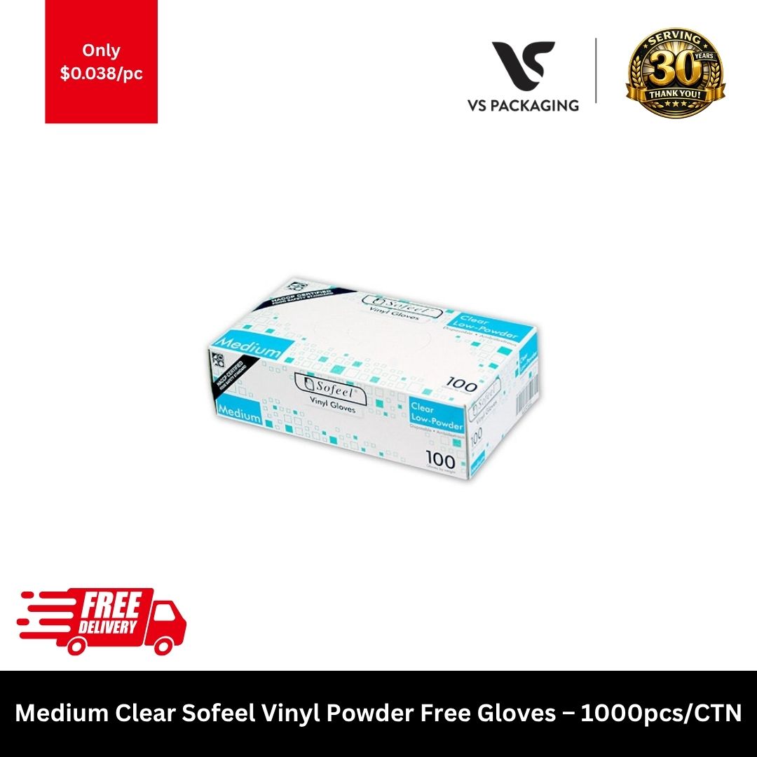 Medium Sofeel clear vinyl powder free HACCP disposable gloves for food handling and cleaning 1000pcs carton