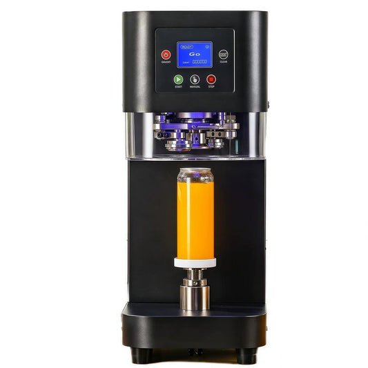 Automatic can sealing machine sealing orange juice bottle – VS Packaging Sydney Australia