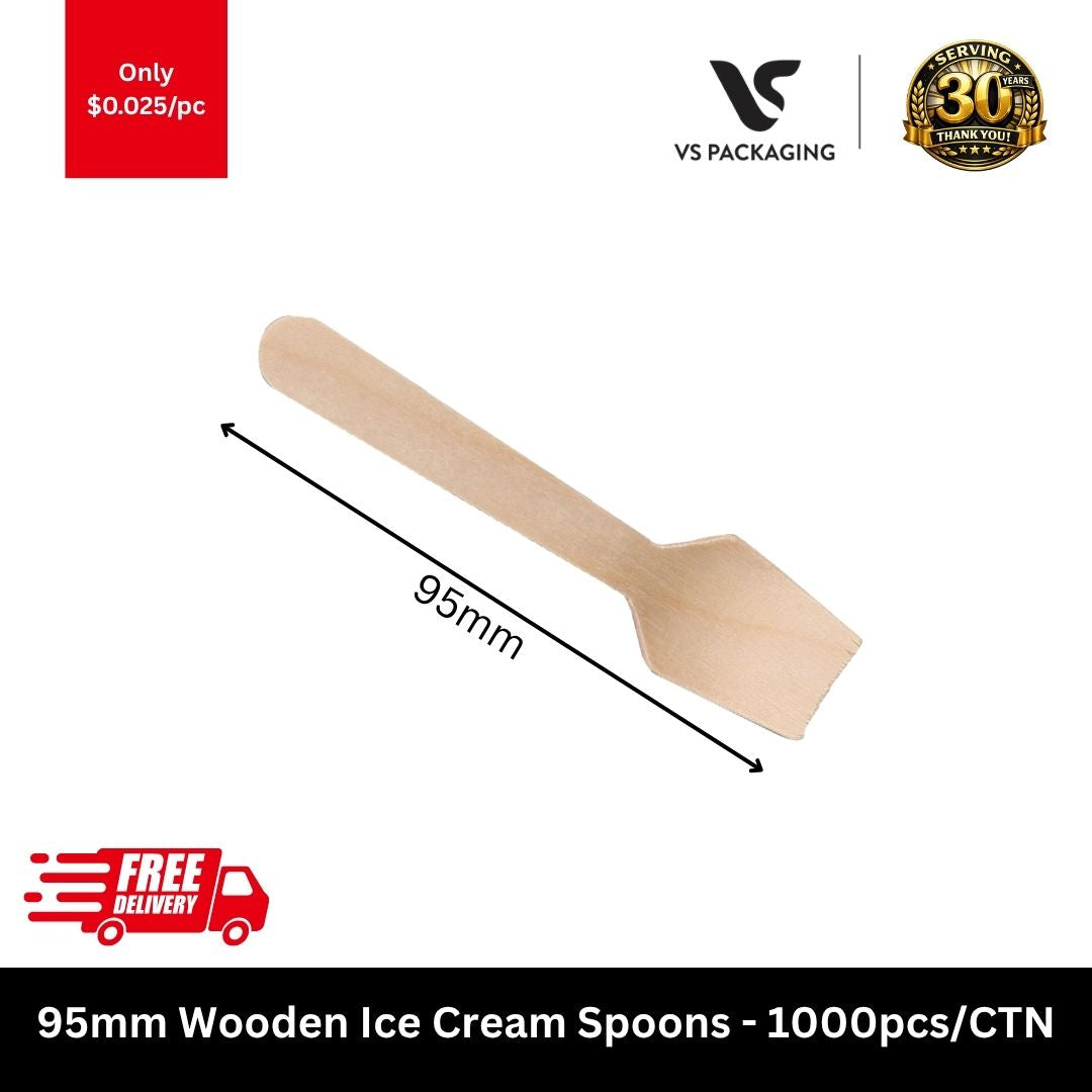 95mm wooden ice cream spoons eco friendly bulk 2000pcs biodegradable birch dessert spoons Australia