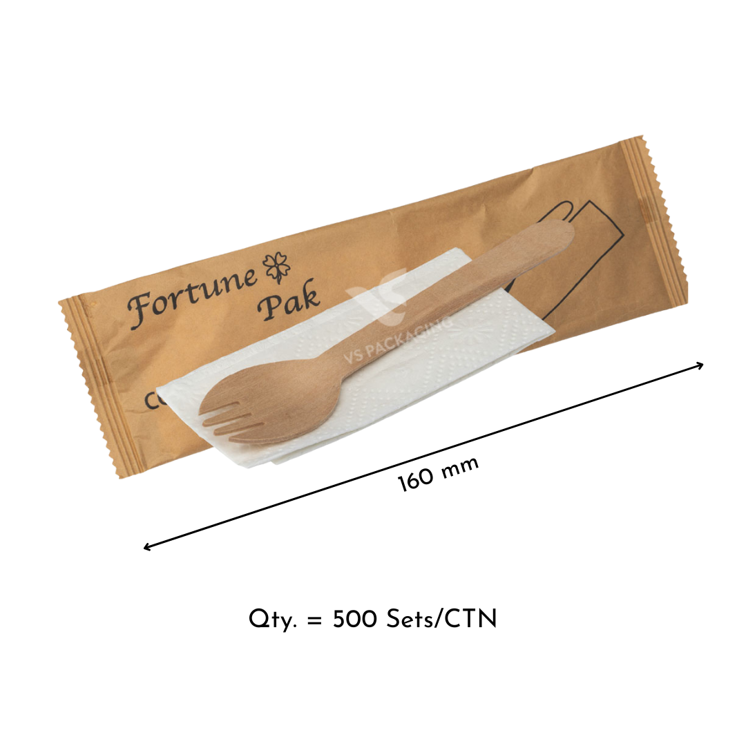 Wooden Cutlery Set – Spork and Napkin – 160mm – Eco-Friendly – VS Packaging
