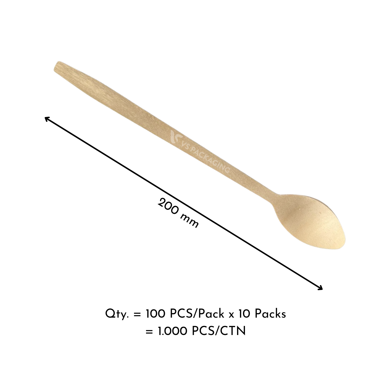 200mm Wooden Long Teaspoon – Eco Dessert Spoon – VS Packaging