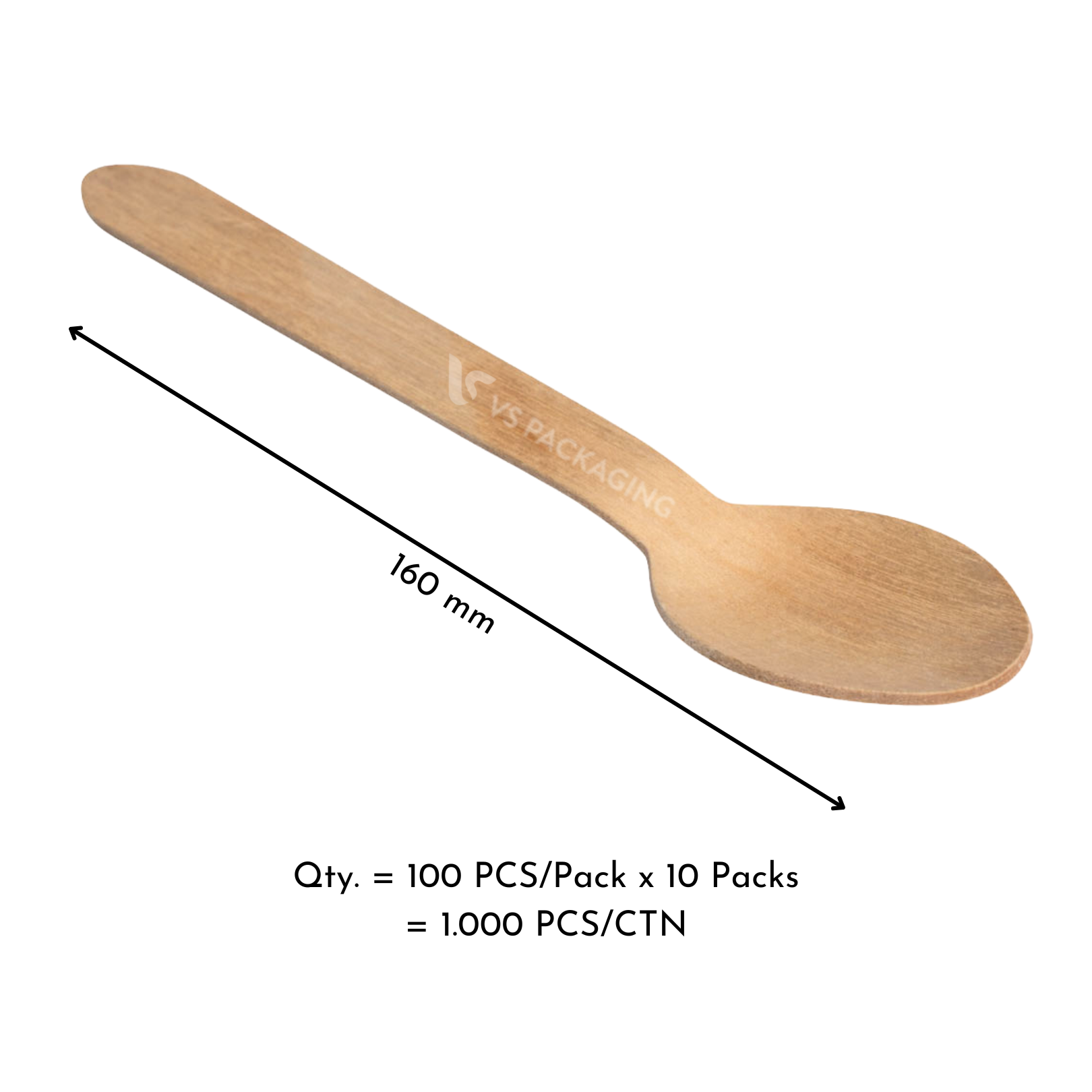 160mm Wooden Spoons – Biodegradable Coated Cutlery – 1000pcs – VS Packaging