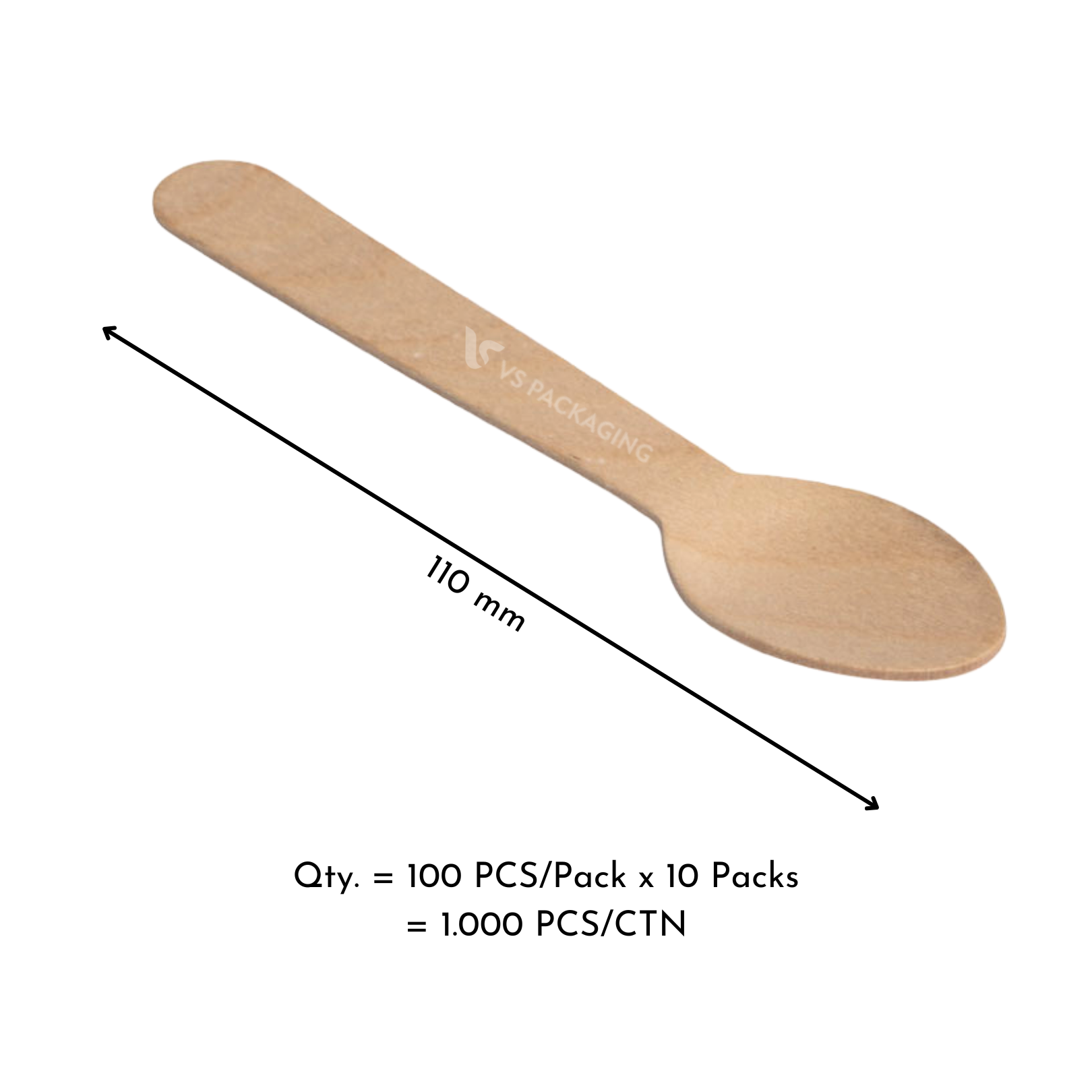 Wooden Teaspoons 110mm – Eco-Friendly Biodegradable Cutlery – 1000pcs – VS Packaging