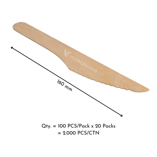 160mm Economy Wooden Knives – Disposable Eco Cutlery – VS Packaging