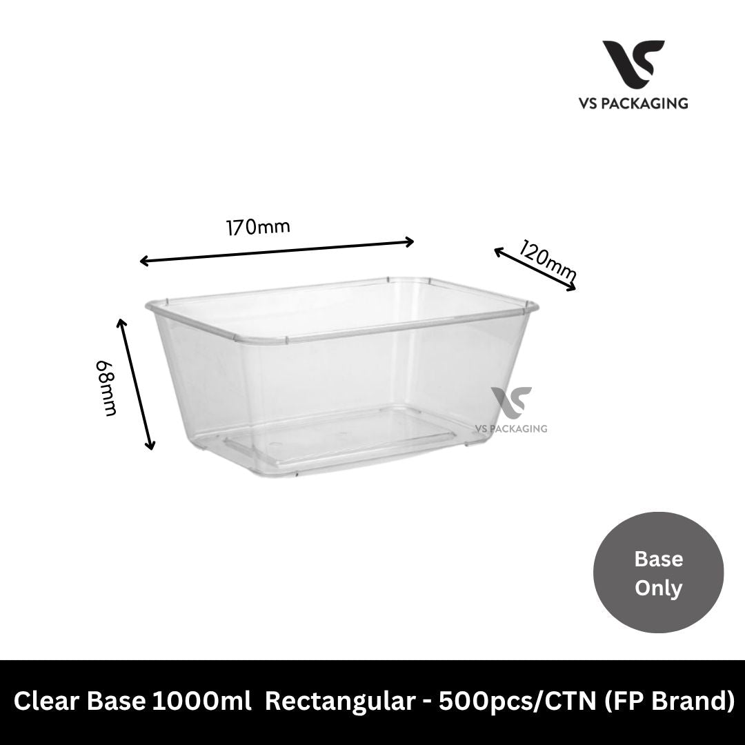 Clear Base 1000ml Rectangular Takeaway Container - 500pcs/CTN (FP Brand) VS Packaging