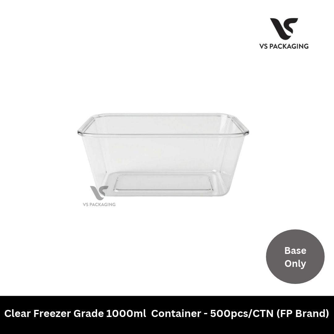 Clear Freezer Grade 1000ml Rectangular Container - 500pcs/CTN (FP Brand) VS Packaging