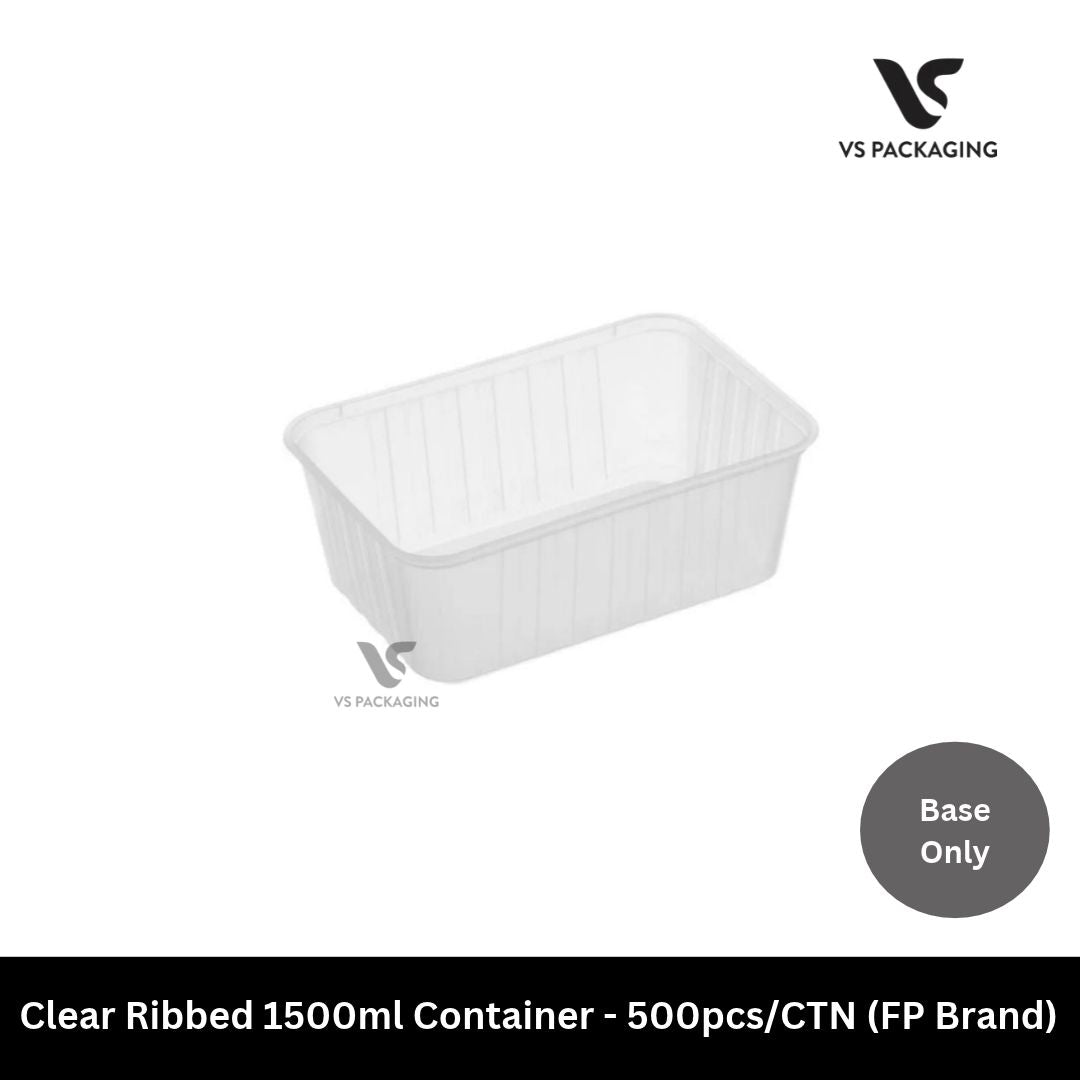 Clear Ribbed Freezer Grade 1500ml Rectangular Container - 500pcs/CTN (FP Brand) VS Packaging